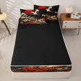 thumbnail image 4 of Castle Fairy Oriental Red Crane Wave Zipper Queen Comforter Set with Fitted Sheet and 2 Pillowcases,Crimson Sun Japanese Seascape Zipper Bedding Set,Black Rust,Black Reversible,4 Pieces, 4 of 6