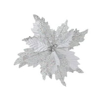 Nmdmisc 14.5" Christmas Glitter Poinsettia Flowers Decorations,Christmas Tree Picks Ornaments Artificial Flowers with Long Stems for Xmas Tree Wreath Garland Wedding Party DIY Holiday Decor,Silver