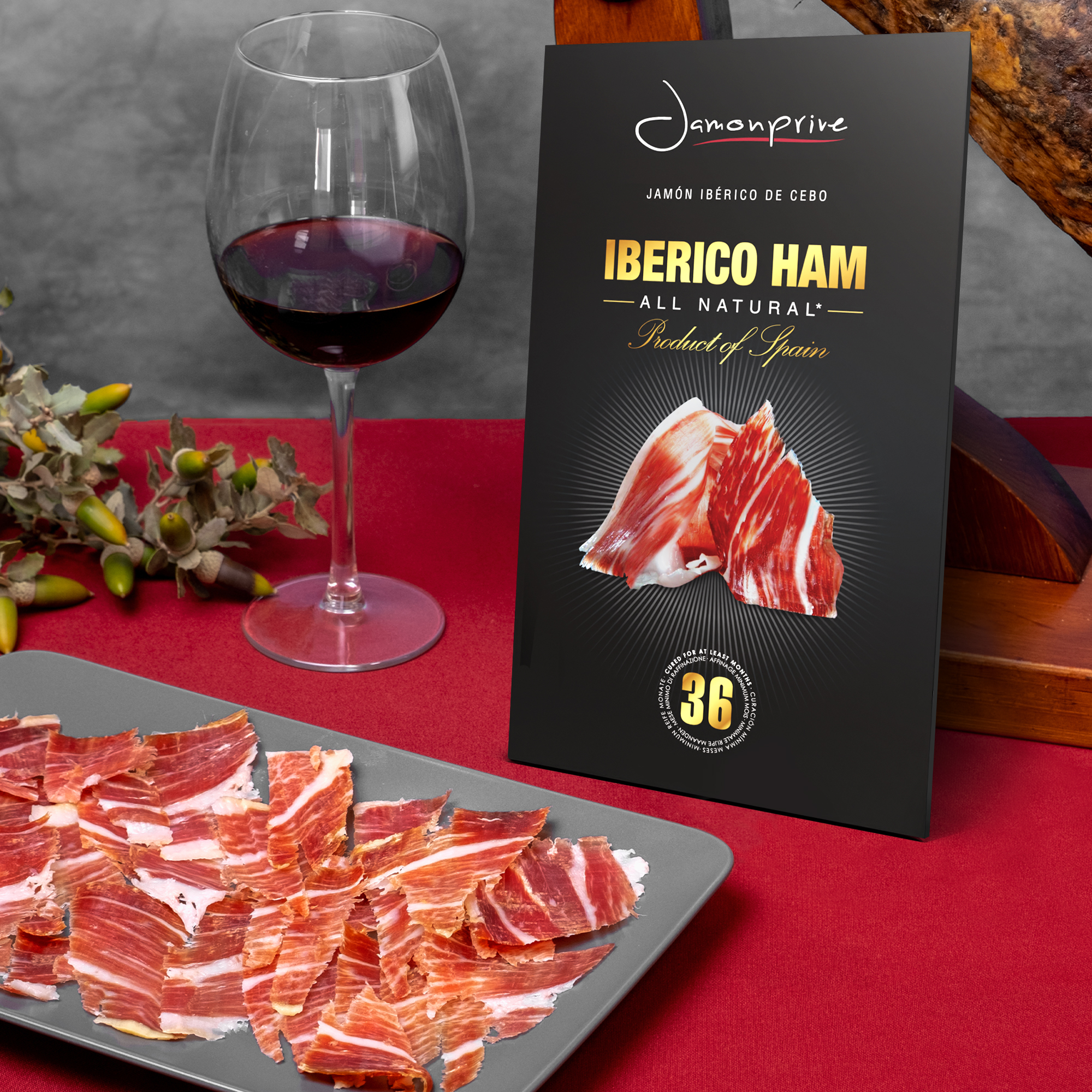 Spanish Jamon Iberico (Pata Negra) Pork Ham Gluten Free - Spanish Iberico Ham Sliced (2oz) Jamonprive