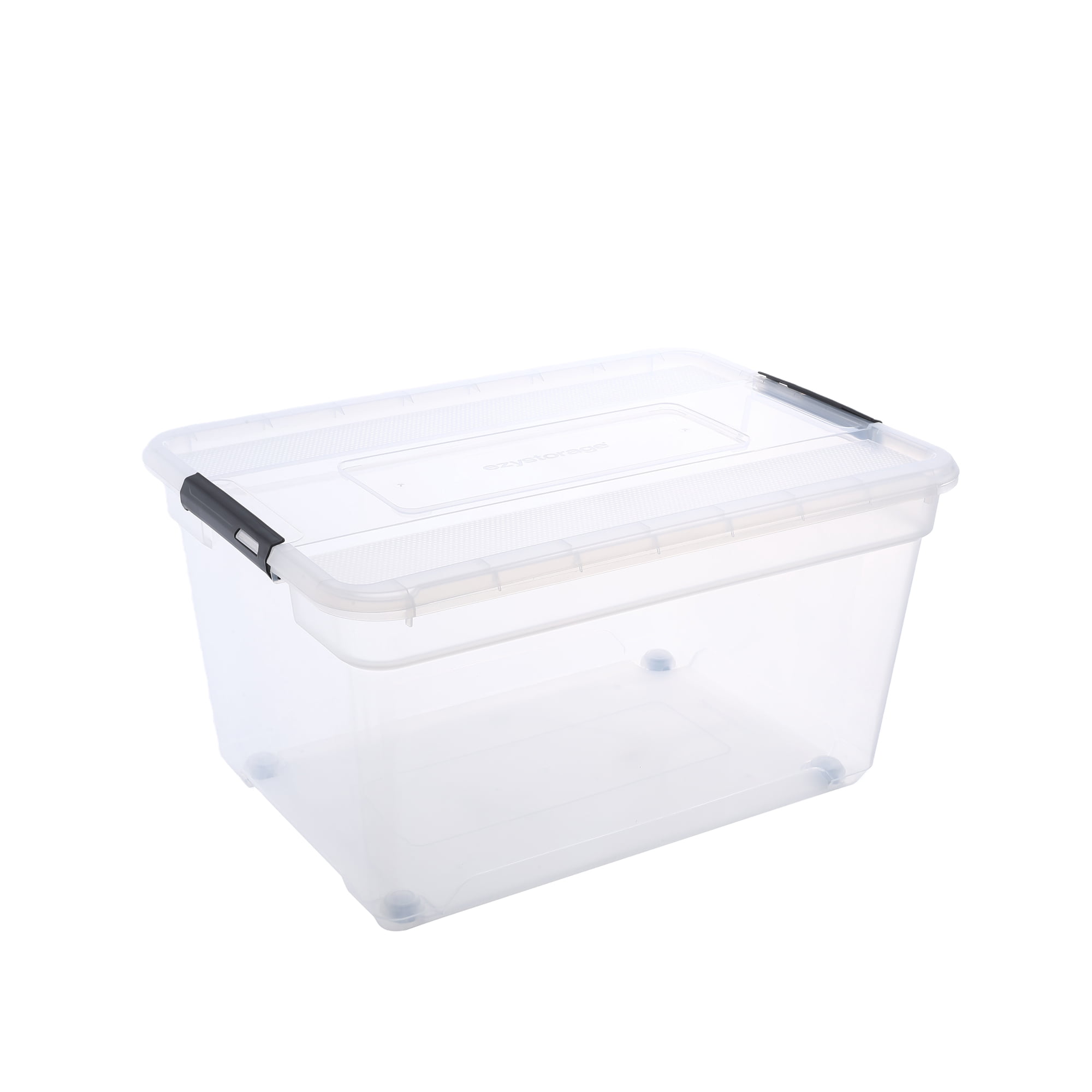 Ezy Storage 84.5 Qt Clear Plastic Tote, Latching Lid and Removable Wheels, 8 Pack