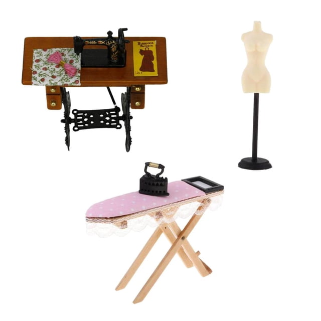 3pcs Modelo de Costura Mini Soporte de Maniquí Tabla de Planchar Escala 1/12 Sunnimix Miniatura de miniaturas de casas de muñecas