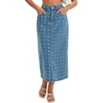 thumbnail image 1 of Falda de mezclilla Miaxi Inspire Chic para mujer, de cintura alta, con puntos suizos, abertura trasera, falda de columna casual, talla XL, azul claro, 1 of 6