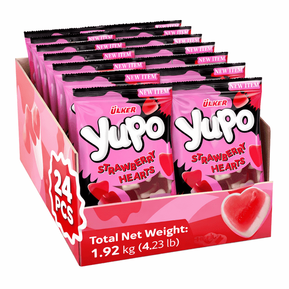 Strawberry Heart Shaped Jelly Candy, Soft Chewy Candy Hearts, Bulk Pack 24 x 80 g