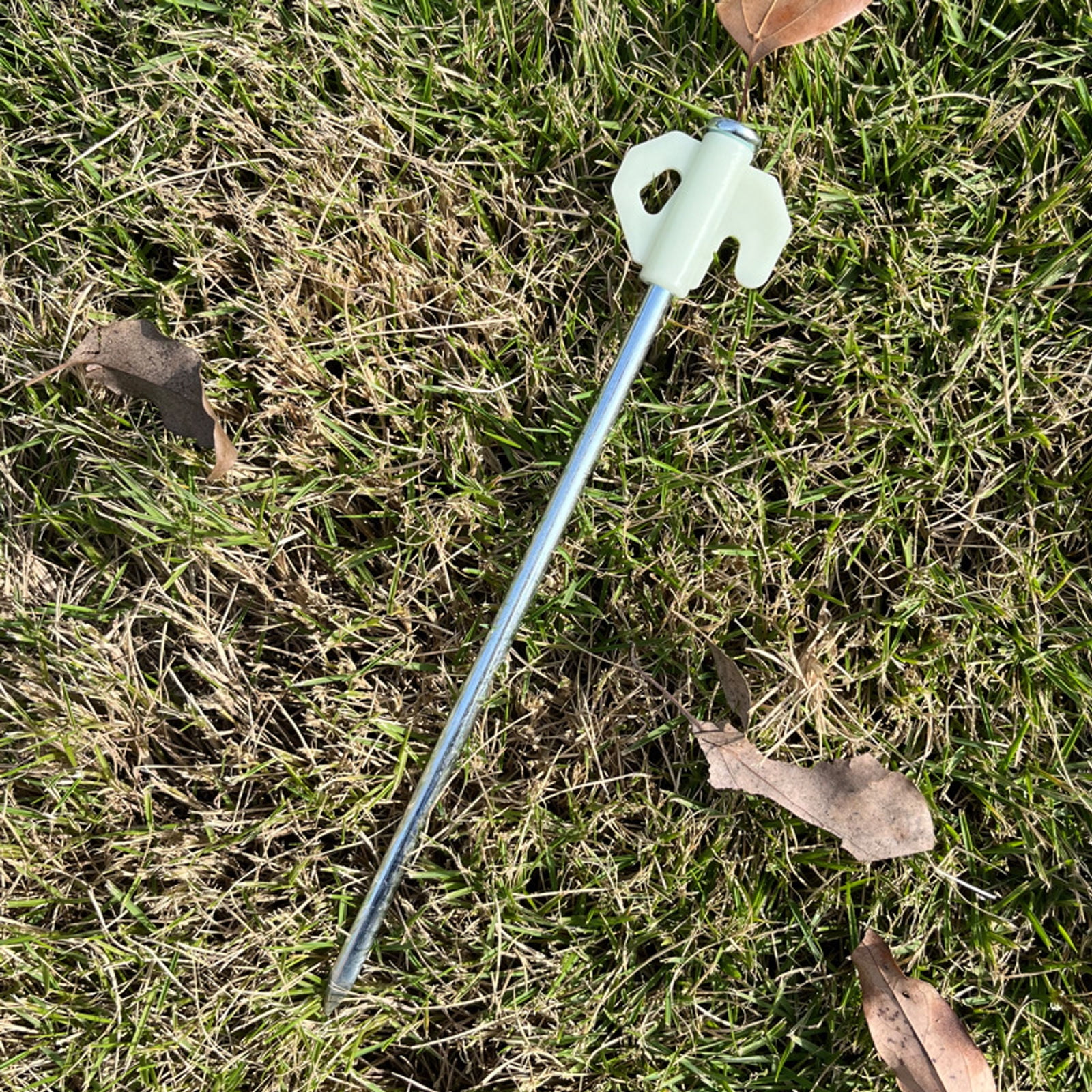 SIELUNO Tent Stakes 10 Pieces Galvanized Steel Stable Tent Stakes Pegs With Fluorescent Stopper -Cream Color-20cm