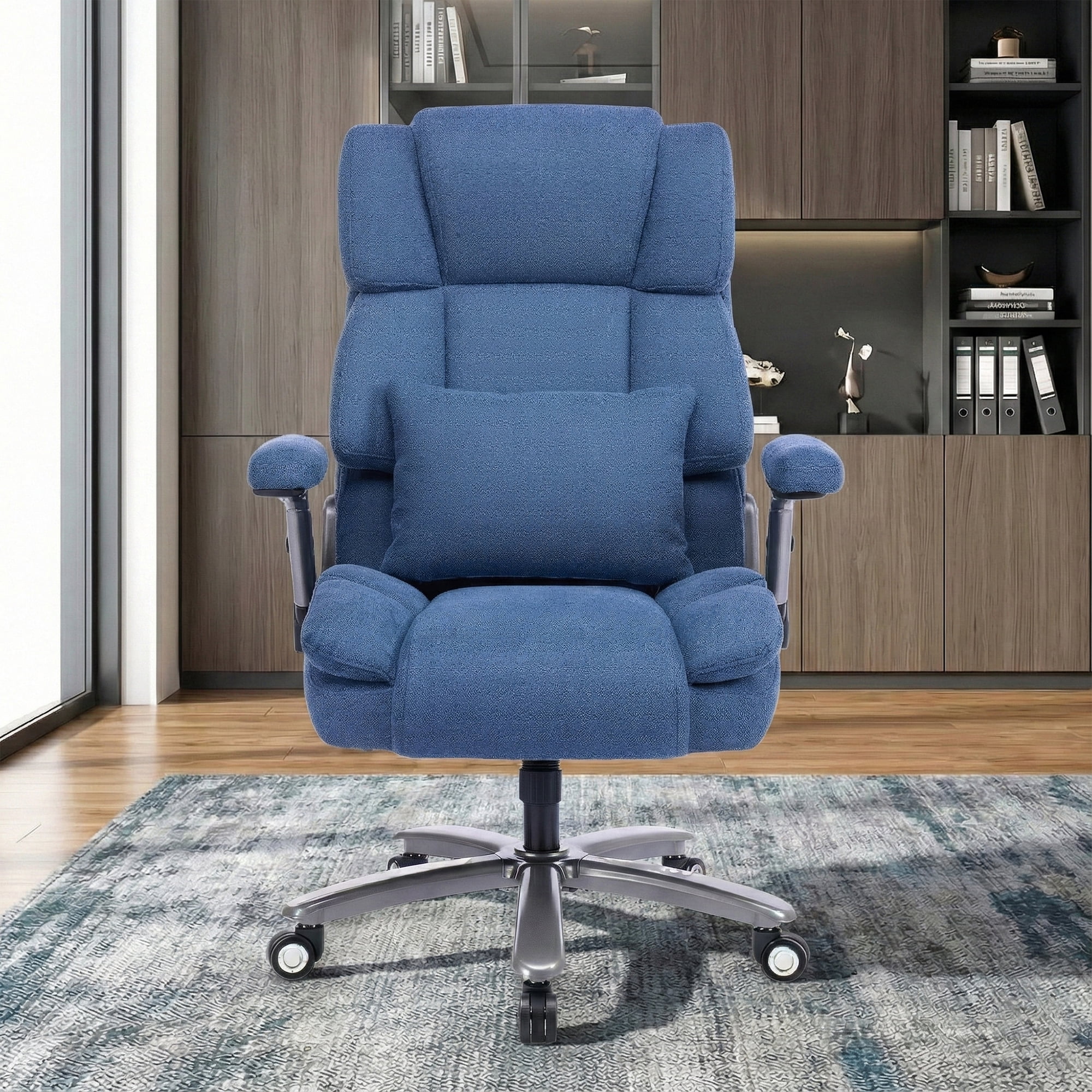 EOP 600LBS Big and Tall Heavy Duty Office Chair, Ergonomic Massage Desk Chair with 4D Adjustable Armrests, Fabric Executive Chair with Lumbar Support & Quiet Dual Rubber Wheels, Blue