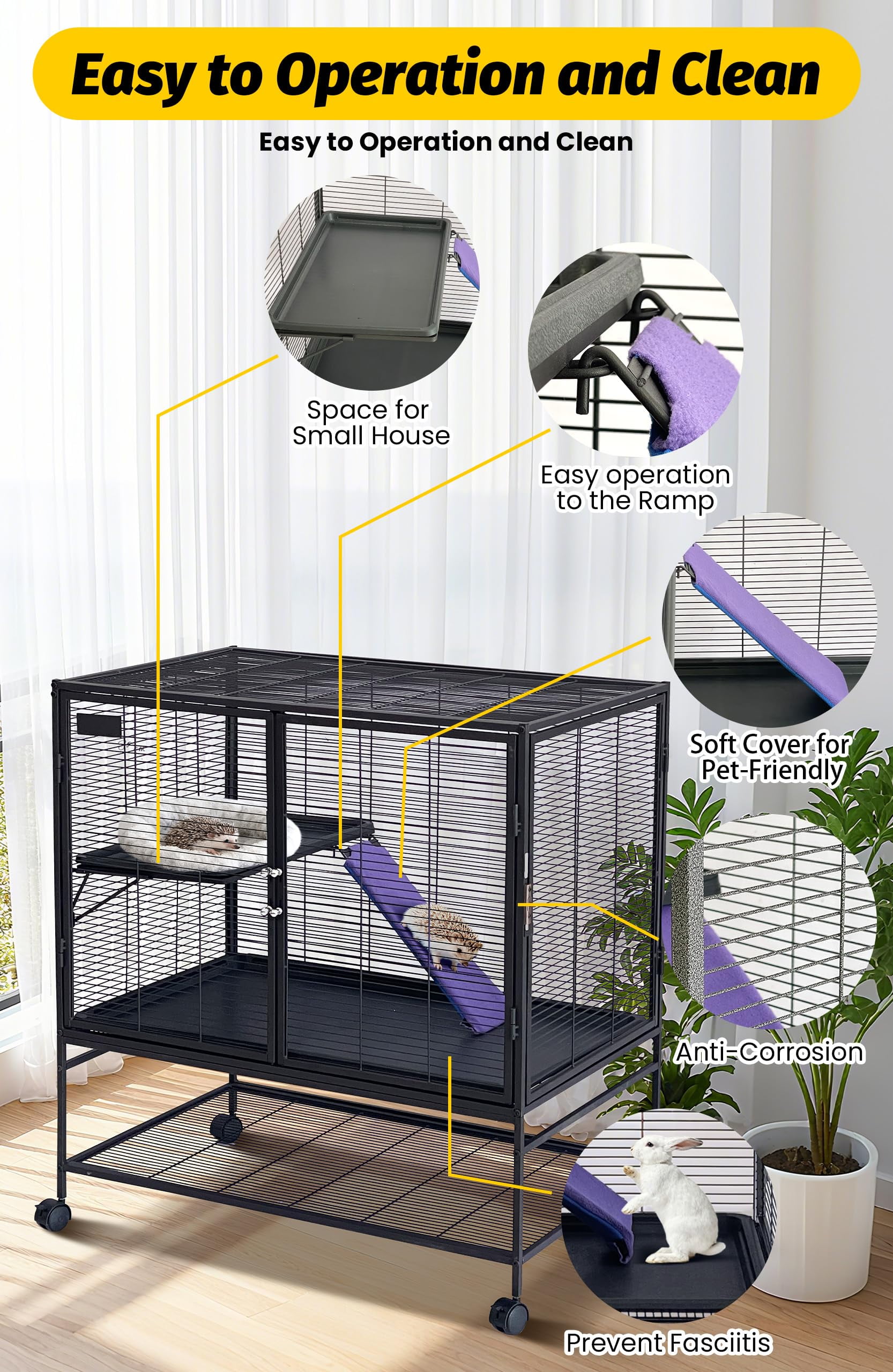 QinaQin Small Animal Cage, Multi Level Metal Habitat with Ramps, Shelves and Trays for Ferrets, Rabbits or Guinea Pigs