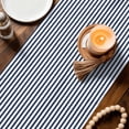 thumbnail image 3 of Navy Blue Vertical Striped Table Runner 72 Inches, Farmhouse Thin Line Stripes Bed Runner Dresser Scarves Tabletop for Indoor Outdoor Parties/Ceremony/Banquet, 18" x 72", 3 of 9