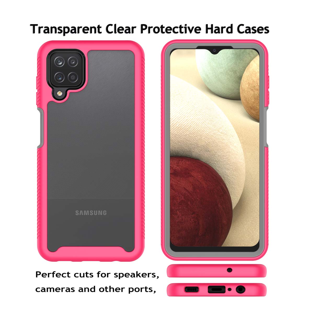 Galaxy A12 5G Case, Sturdy Case for 2021 Samsung Galaxy A12 5G, Njjex Full-Body Rugged Transparent Clear Back Bumper Case Cover for Samsung Galaxy A12 5G 6.5" 2021 -Hot Pink - image 2 of 10