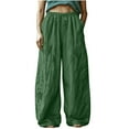 thumbnail image 3 of QATAINLAV Flowy Beach Pants for Women Summer Linen Wide Leg Lounge Pant Baggy Casual Elastic Waist Solid Palazzo Trousers with Pockets Green XL Mothers Day Gifts, 3 of 7