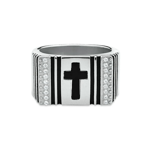 316L Stainless Steel Cubic Zirconia Cross Ring Size 10
