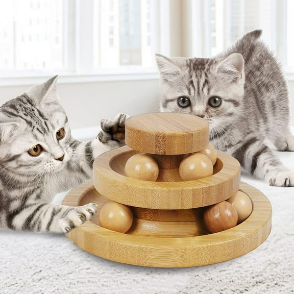 Cat Ball Track Toy, Kitty Toys Roller, 3-Level Ball Tower with Bamboo Spinning Balls, Interactive Cat Ball Tower Cat Toy, DIY Circle Track Fun Toy Cat Ball Toy for Kitten Mental Physical Exercise