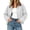 White, variant on Women's Vintage Contrast Lapel Collar Bomber Jacket Elastic Cuffs Hem Loose Fit Cropped Jacket Fall Winter Casual Cargo Coat with Pocket White