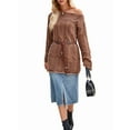 thumbnail image 3 of Women Shirts Knit Off-Shoulder Sweater Long Sleeve Crochet Hollow Out Boho Chic Pullover Brown M, 3 of 10
