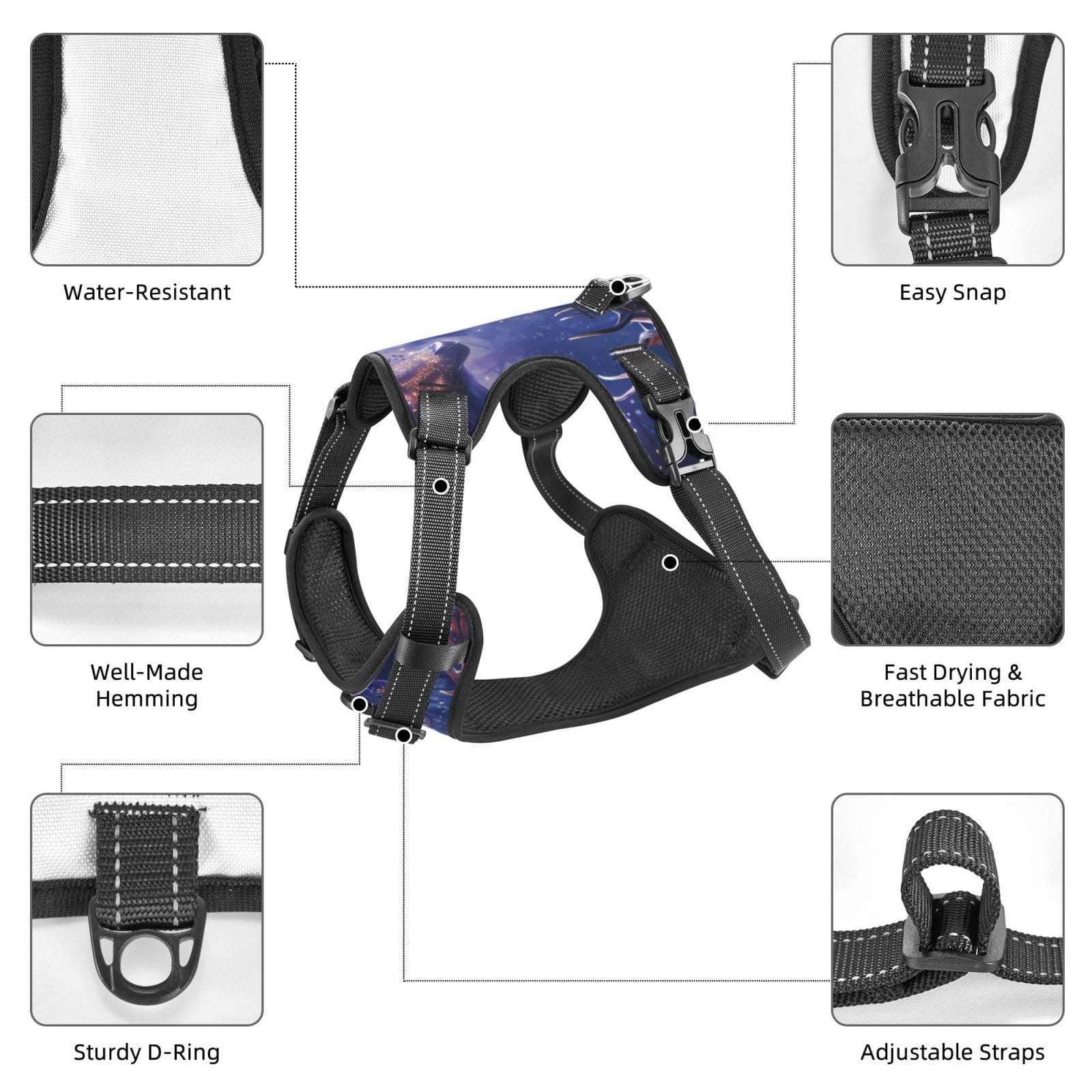 Vsdgher Enchanted Forest Stag Gathering Dog Harness, No-Pull Pet Harness, Dog Vest, Pet Vest for Small to Large Dogs-Large
