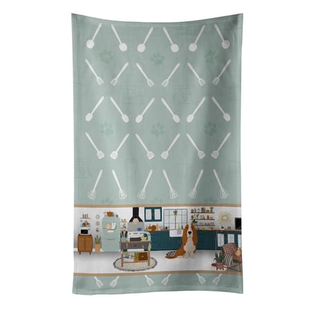 Red and White Tricolor Basset Hound in the Kitchen Kitchen Towel 15 in x 25 in