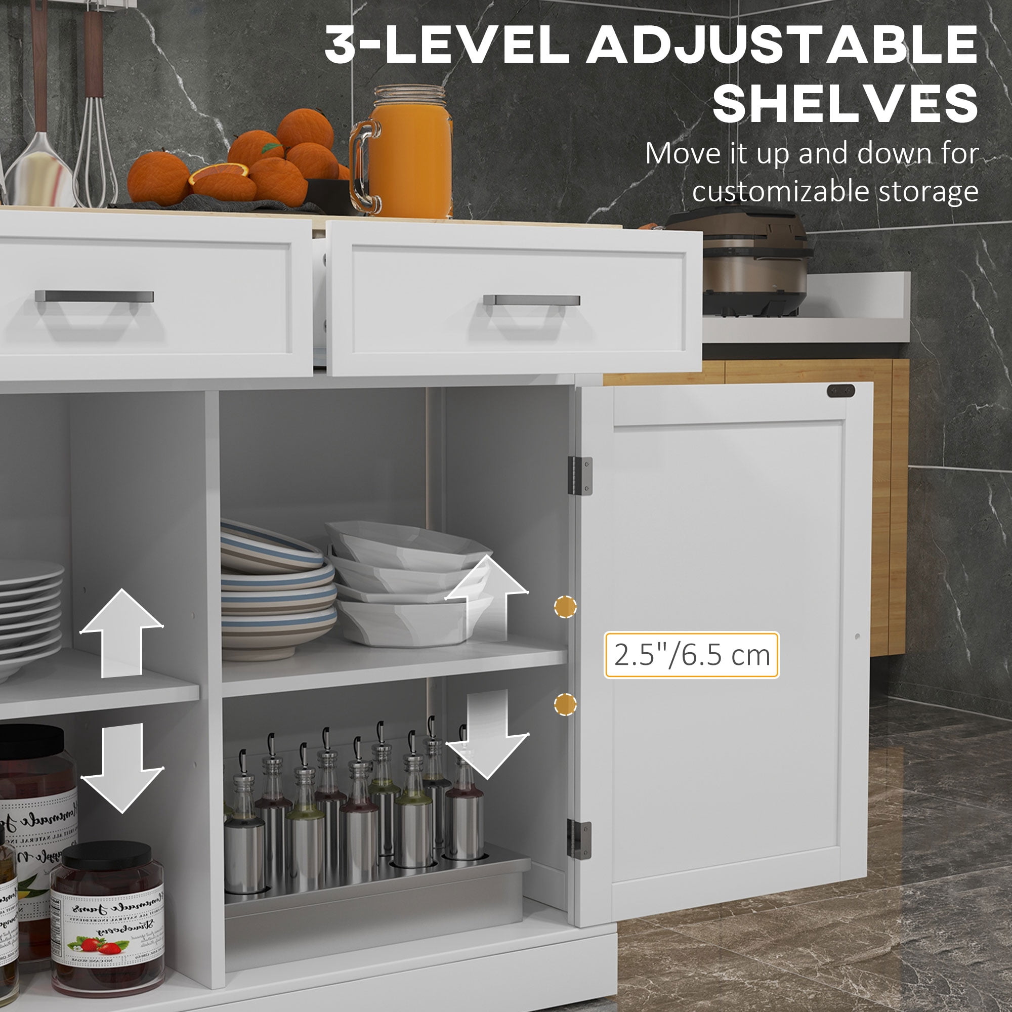 HOMCOM Kitchen Island with Drop Leaf Kitchen Cart, White