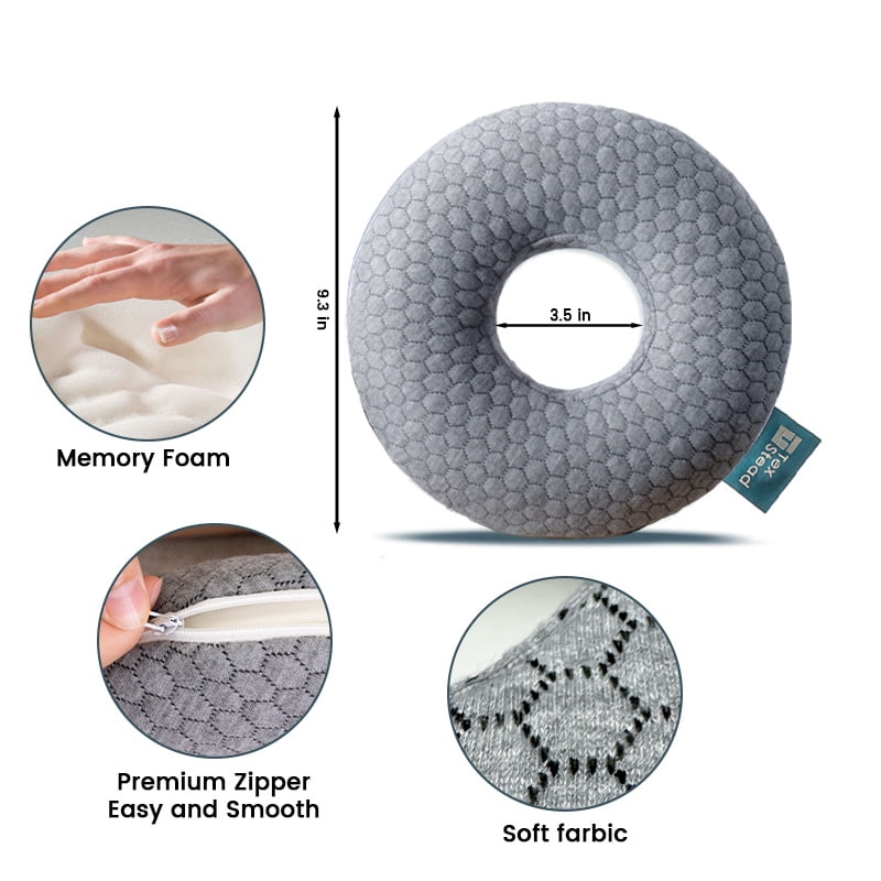 CHARRYARN by TexStead Ear Protection Pillow with Center Hole, Soft Memory Foam Cushion for Side Sleepers, Prevents Ear Pressure & Relieves Ear Pain – Breathable & Washable Cover-9*9*2inch- gray