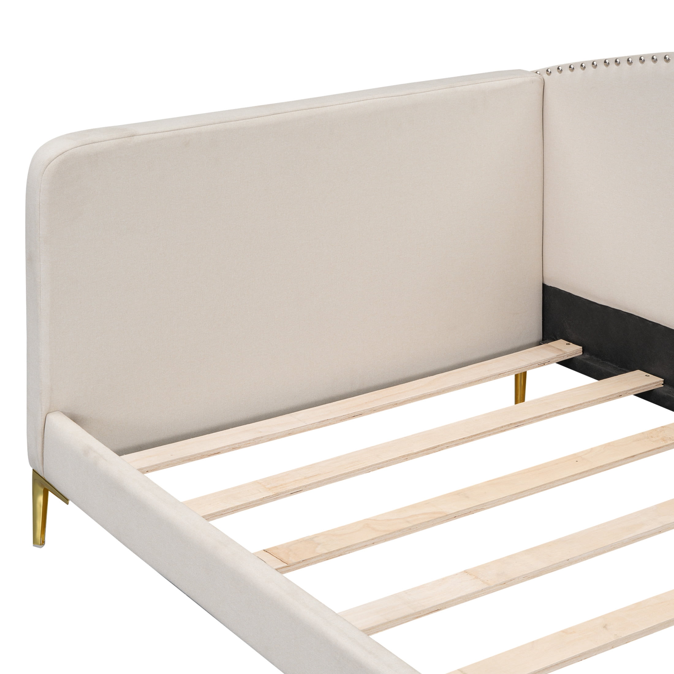 Noble House Twin Upholstered Daybed, Modern Linen Sofa Bed with Armrest and Backrest, Space Saving Design, Beige