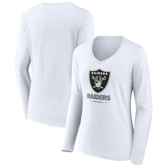 Women's White Las Vegas Raiders Team Lockup Long Sleeve V-Neck T-Shirt