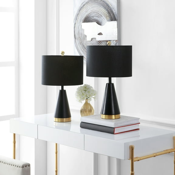 SAFAVIEH Penla 20 in. H Mid-Century Cone Table Lamp, Black/Brass Gold