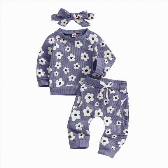 Linfrsh Toddler Baby Girl Fall Winter Clothes Newborn Infant Floral Pullover Sweatshirt T-Shirts Pants 3PCS Outfits Set