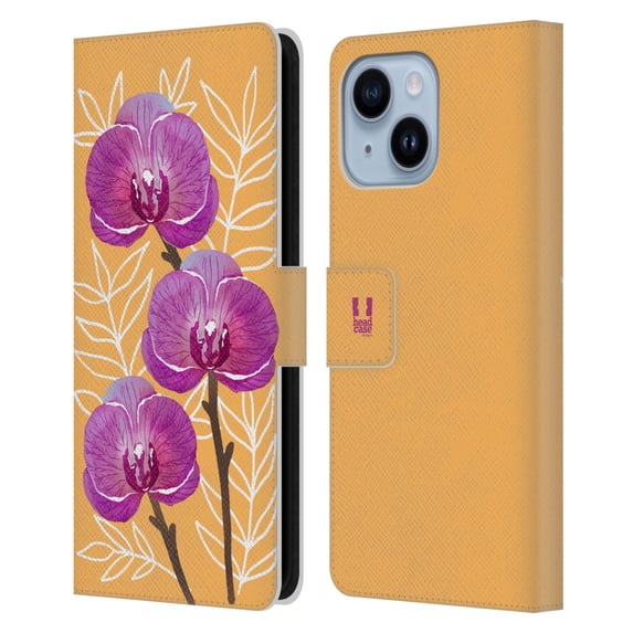 Head Case Designs Watercolour Flowers 2 Orchids Leather Book Wallet Case Cover Compatible with Apple iPhone 14 Plus