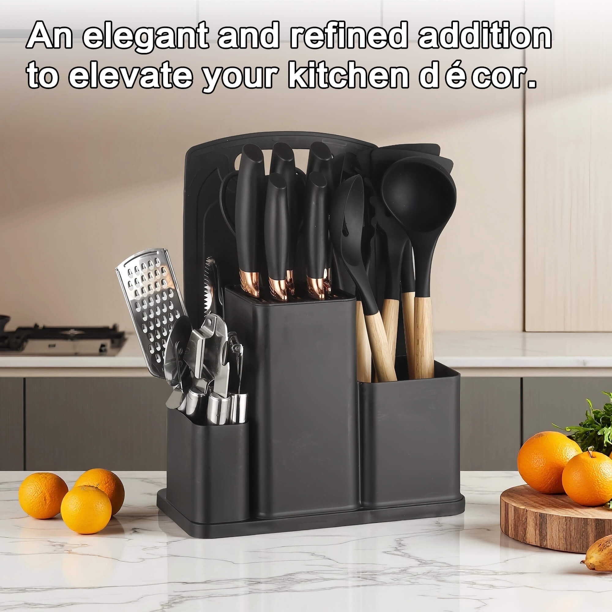 HEESEM 20 Pcs Silicone Stainless Steel Cooking Utensils Set -Multifunctional Kitchen Utensil Set - Black