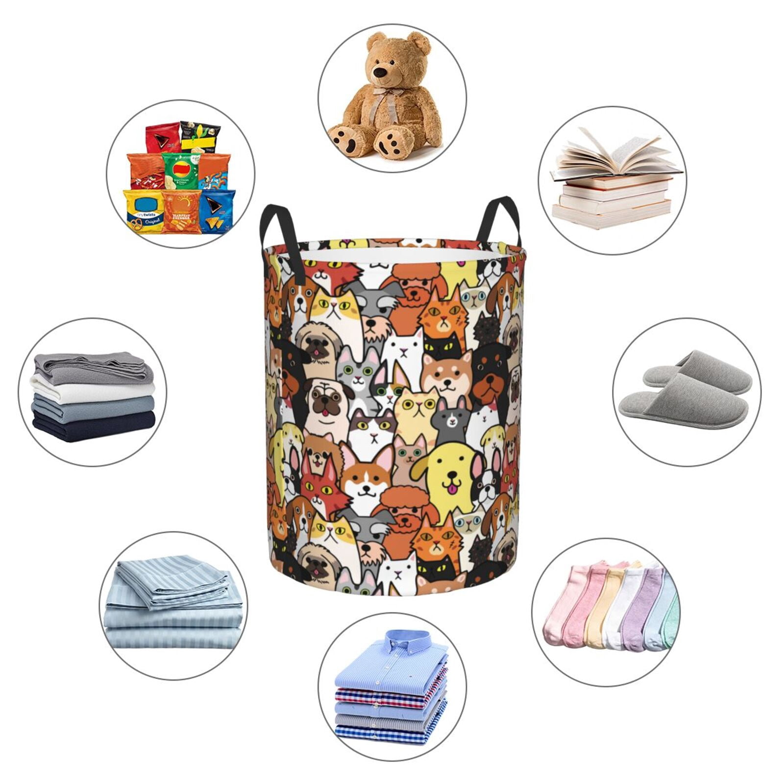 Large Laundry Basket with Handles - Cats & Dogs Group Kids Baby Dirty Clothes Laundry Hamper for Bedroom Aesthetic