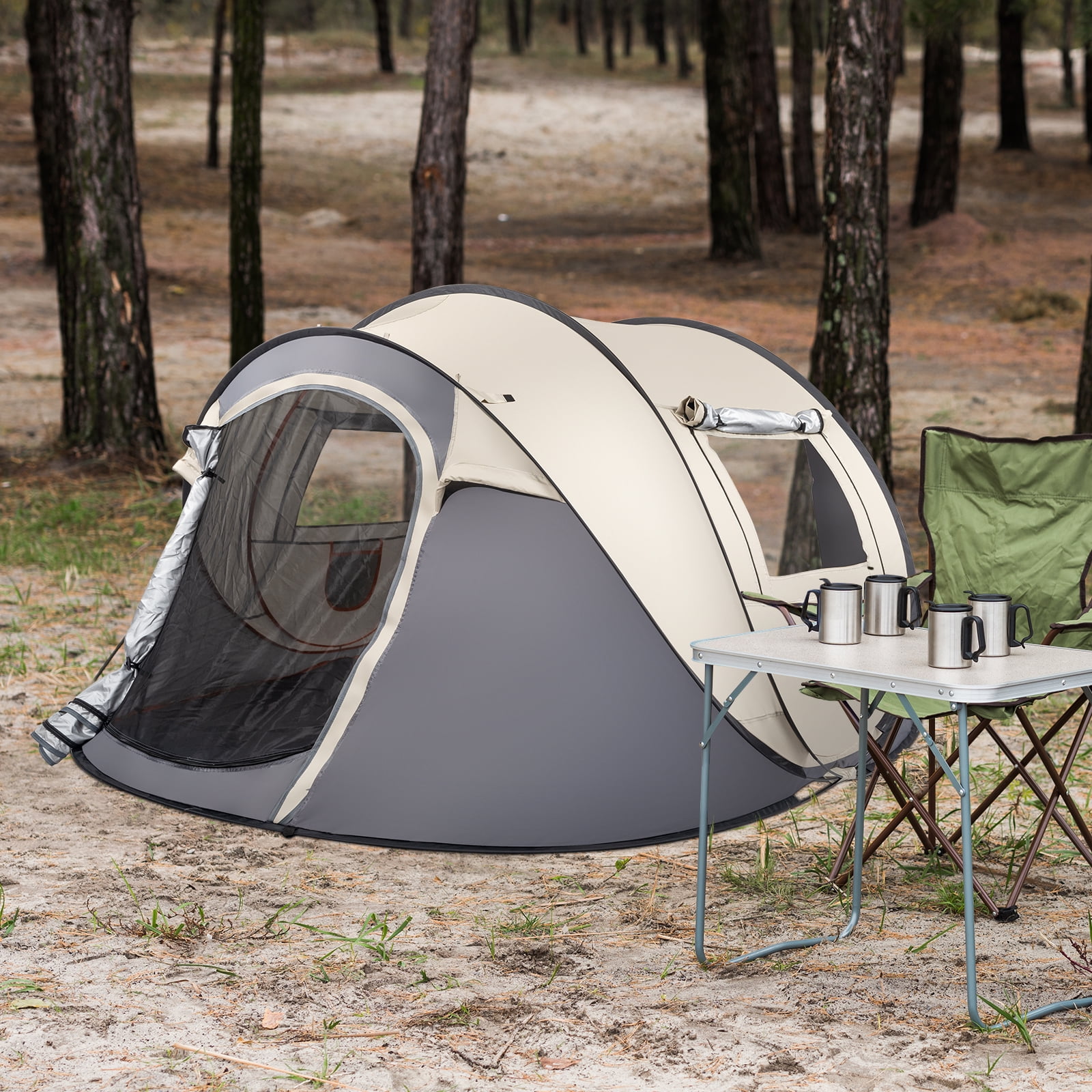 Ktaxon 4-Person Automatic Family Dome Camping Tent Easy Setup with Carrying Bag, Khaki