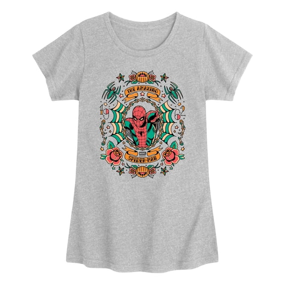 Spider-Man - Floral Tats - Youth Girls Fitted Short Sleeve T-Shirt