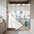 thumbnail image 4 of Marine Life No Hook Shower Curtain with Snap in Liner Vintage Shell Starfish Coral Eucalyptus Leaves Wood Grain Waterproof Bathroom Shower Curtain with See Through Top Window for Bathtub 72" x 78", 4 of 9