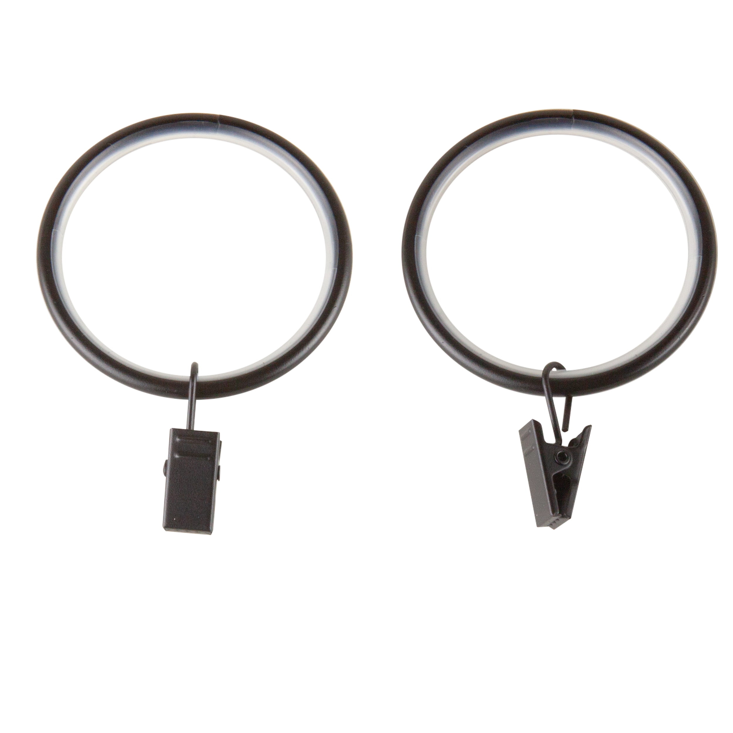 PlusCasa Noise-Canceling 1-3/4 inch Black Curtain Rings with Clips (10 Count)