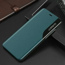 for OnePlus Nord N200 5G Case, PU Leather Flip Wallet Case with View Window Stand Kickstand Smart Magnetic Closure Clear TPU Bumper slim Leather Case for OnePlus Nord N200 5G,Cyan