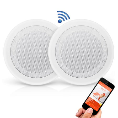 PYLE PDICBT852RD - Dual 8’’ Bluetooth Ceiling / Wall Speakers, 2-Way Flush Mount Home Speaker Pair, 250 (Best Ceiling Mount Speakers)