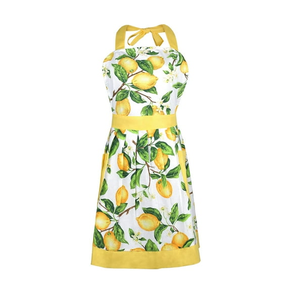 Delantal G2PLUS de algodón con estampado de limones ajustable con bolsillos