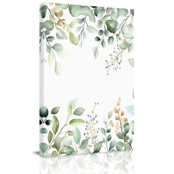 Sage Green Canvas Wall Art for Living Room, Eucalyptus Leaf Watercolor Plants Farmhouse Poster Print Painting for Bedroom Office Home Decoration Wall Pictures Prepare To Hang 16"x16"