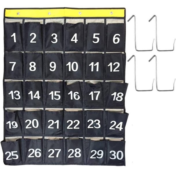 Organizador digital para teléfono celular con 30 compartimentos, color azul marino, con bolsillos numerados y organizador gráfico, bolsa de almacenamiento montada en la pared con 4 ganchos