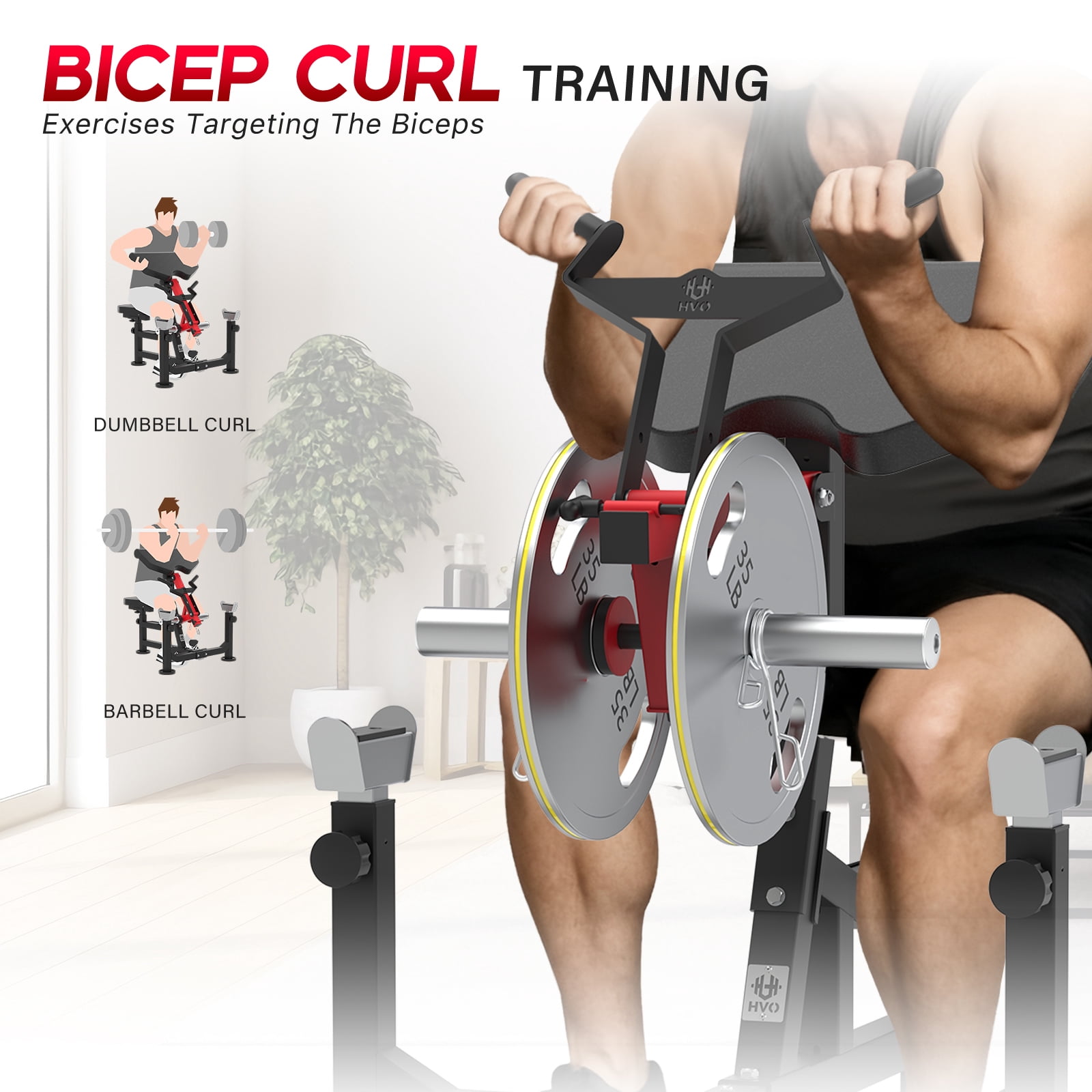 HeeH Preacher Curl Bench: Bicep Training Station for Barbell & Dumbbell Workouts with Lifting Weights Home Gym Equipment Red