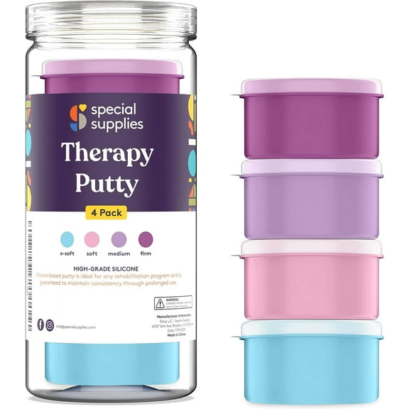 Special Supplies Therapy Putty for Kids and Adults - Resistive Hand Exercise Stress Relief Therapy Putty Kit, Set of 4 Strengths, Three Ounces of Each Putty