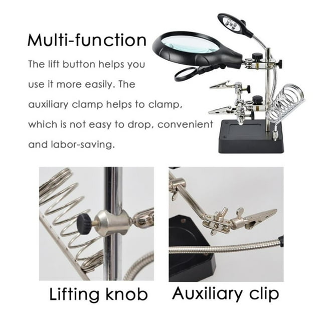 stanreset Bureau Loupe Verre Soudure Station LED Lumière Loupe Support de Verre avec Pince et Clips