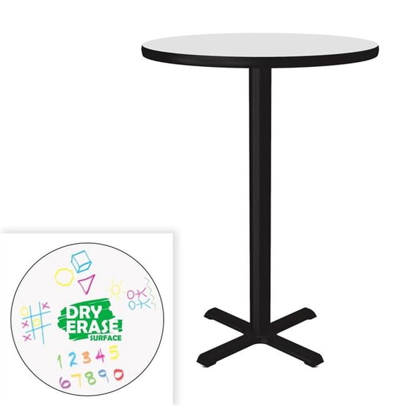 Correll SXB30DER-80-98-39 30 in. Dry Erase High Pressure Laminate Cafe & Breakroom Table with Stamped Steel Base - Frosty White - Round