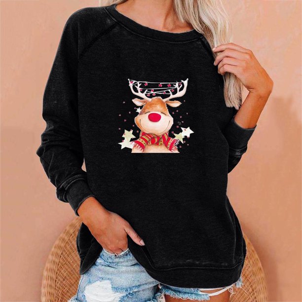 Pntutb moda mujer imprimir manga larga cómoda transpirable cuello redondo sudadera Pntutb Pntutb-8279