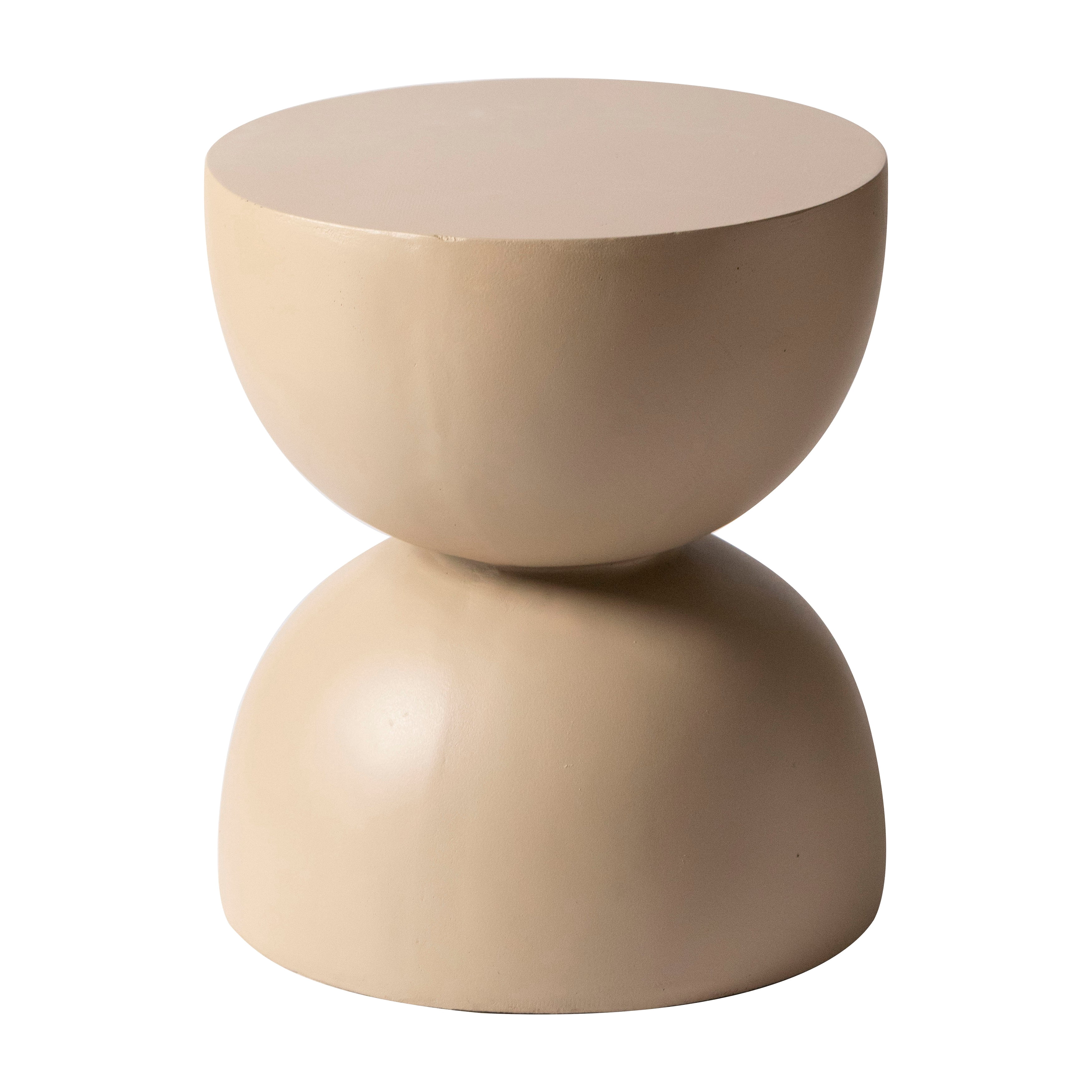 LeisureMod Minimalist Side Table, Fiber stone Round Hourglass Accent End Table Stool for Outdoor Patio, Indoor Home, Living Room Sofa, Weather-Resistant, Sage Series in Beige