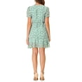 thumbnail image 3 of INSPIRE CHIC Women's Floral Puff Sleeve V Neck Drawstring Ruched Ruffle Dress Green XL, 3 of 6
