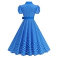 thumbnail image 3 of FRSASU Women's Tea Party Collar Short Sleeve Dress Retro Style Rockabilly Polka Dot Vintage Swing Dress Blue, 3 of 5