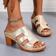 thumbnail image 4 of Womens Orthopedic Arch Support High Heels Dressy Slides Sandals Metallic Peep Toe Chunky Pumps Summer Shoes, 4 of 7