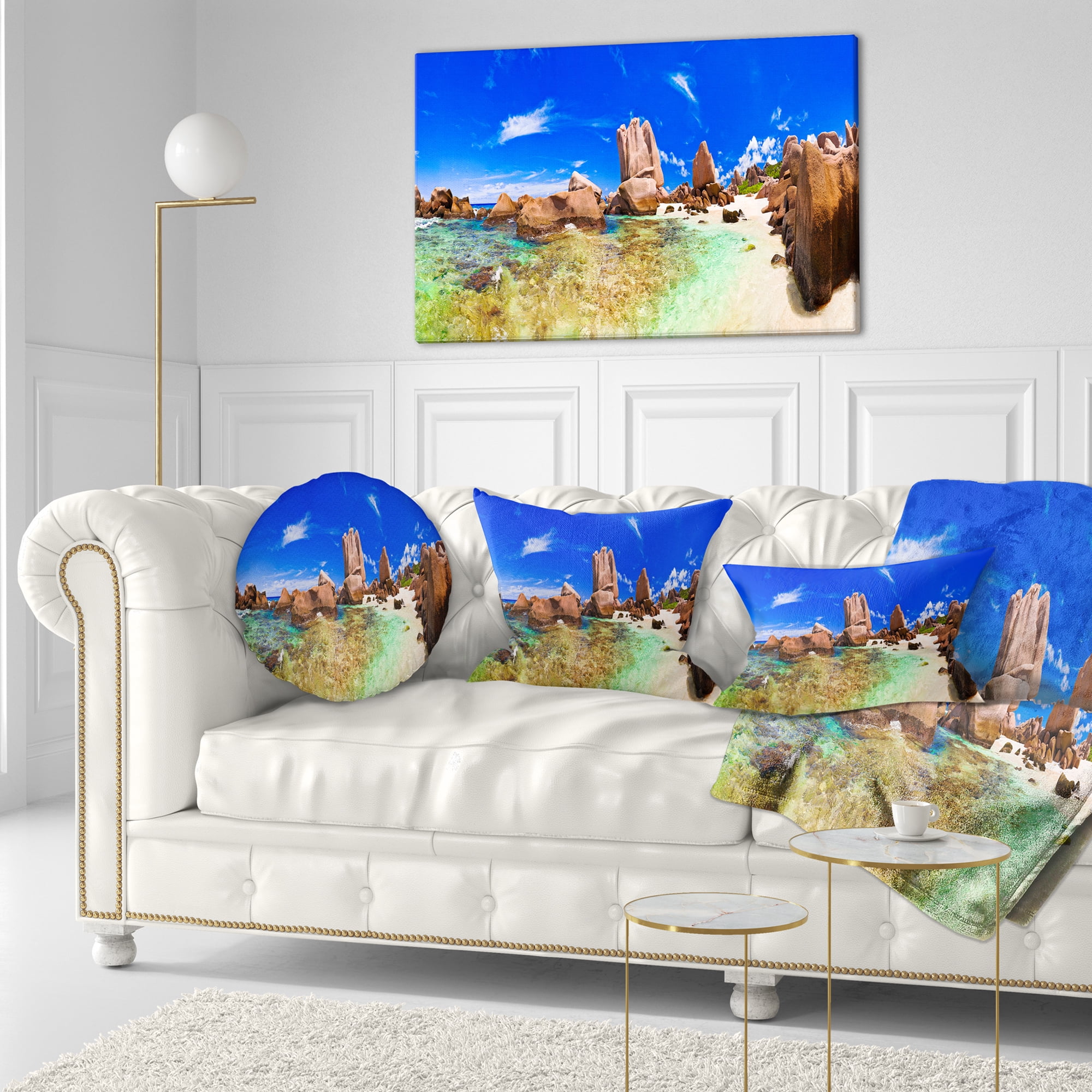 Designart Bright Tropical Beach Panorama - Landscape Photography Throw Pillow - 12x20