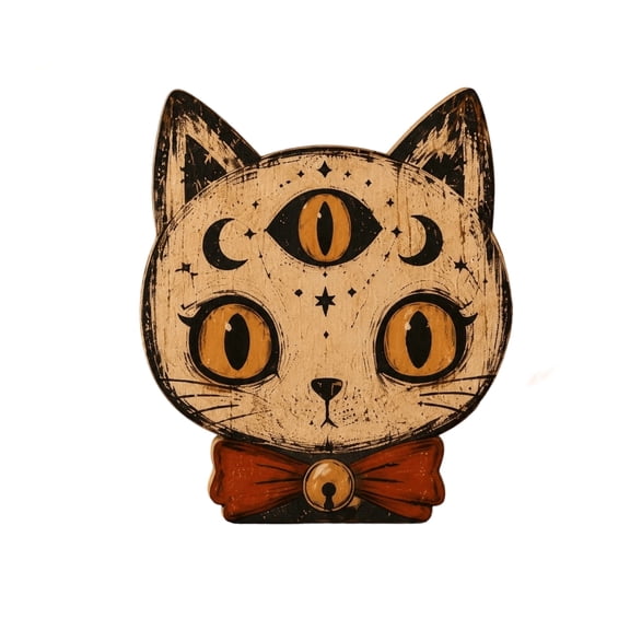 Vintage Halloween Cat Wooden Block, Primitive Rustic Farmhouse Tabletop Figurine, Tray Desktop Sign, Spooky Wooden Centerpiece Signs for Home Office Halloween Party Decorations(A)