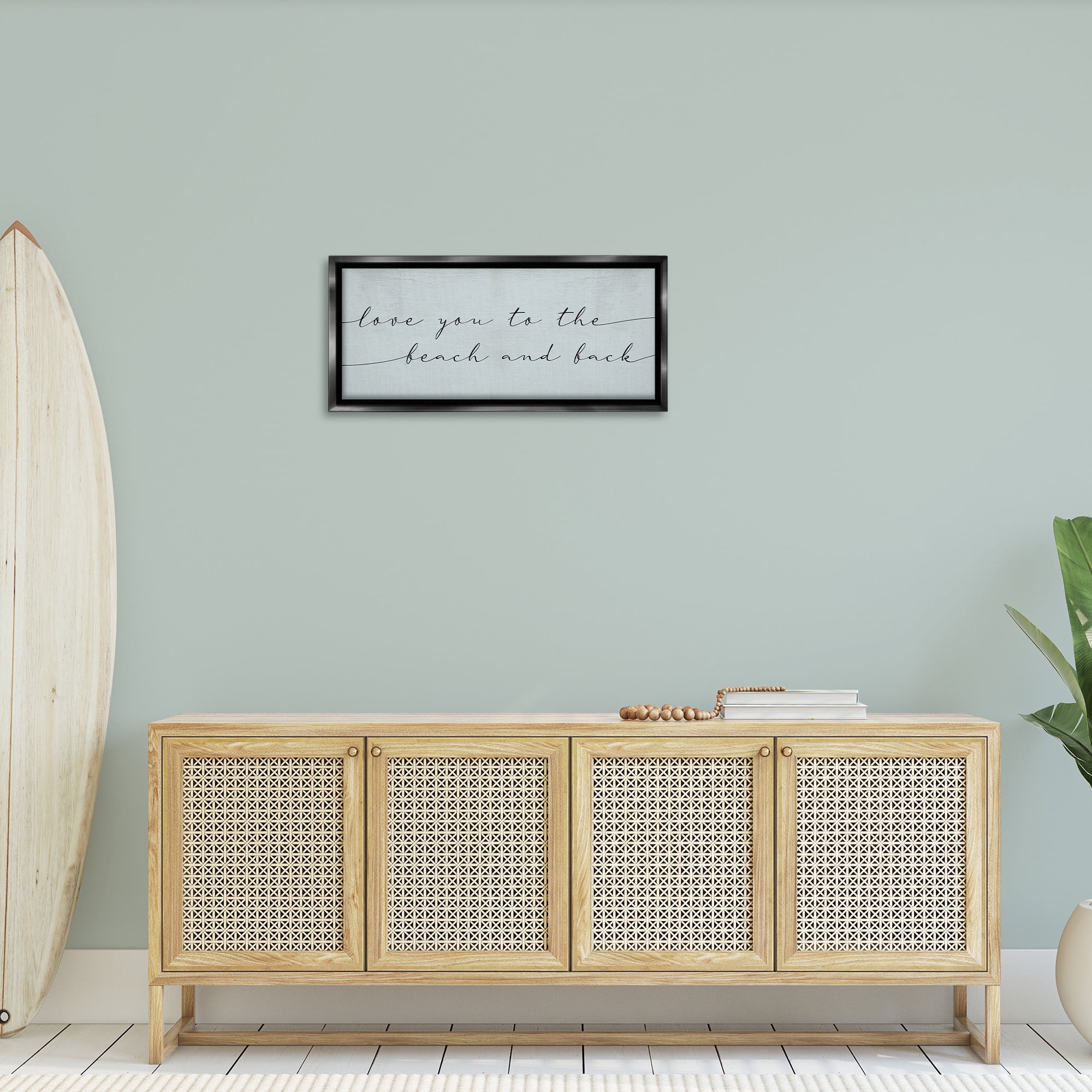 Stupell Industries Love You Beach & Back Typography Painting Black Floater Framed Canvas Art Print Wall Art, 31 x 14