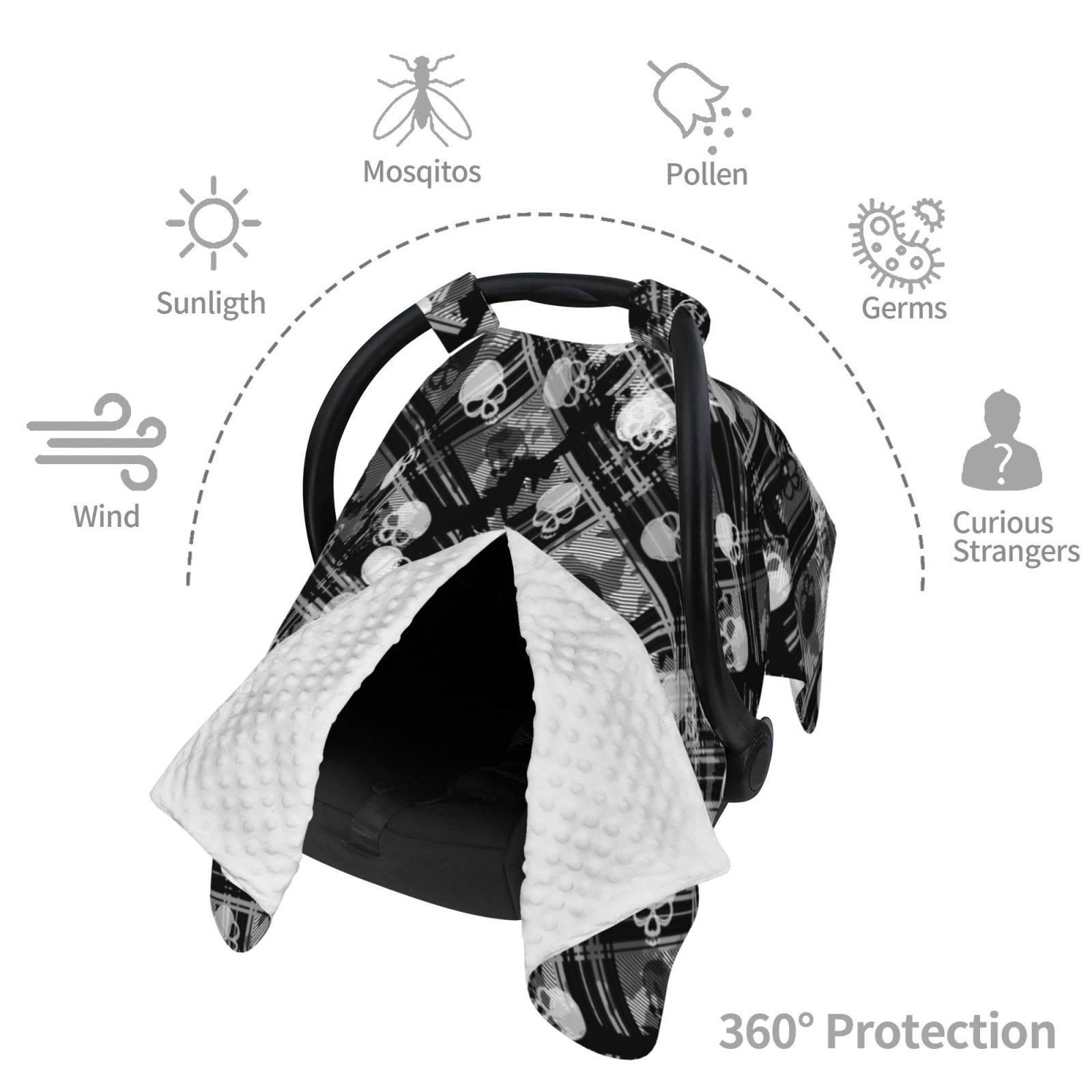 Car Seat Cover Baby - black and white Skulls Breathable Infant Car Seat Cover for Baby Carseat, Lightweight Comfort Baby Essentials Must Haves Newborn Stuff for Girl Boy